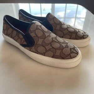 BRAND NEW Coach Tan Monogram Slip-On Shoes (Size 8)